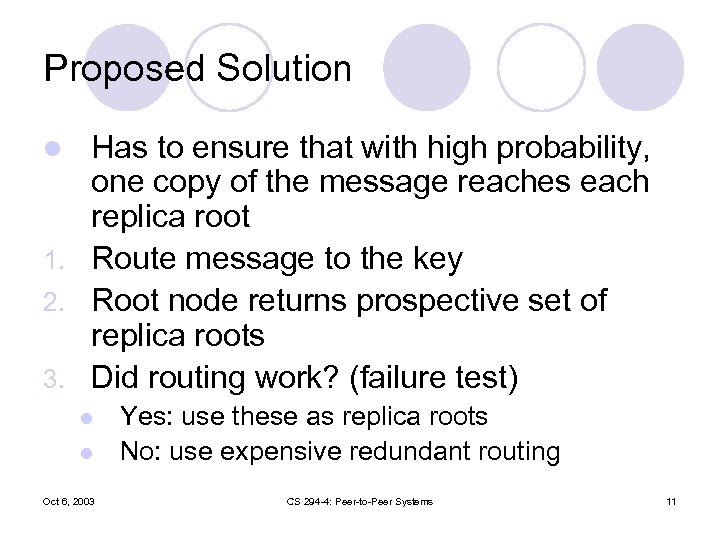 Proposed Solution Has to ensure that with high probability, one copy of the message