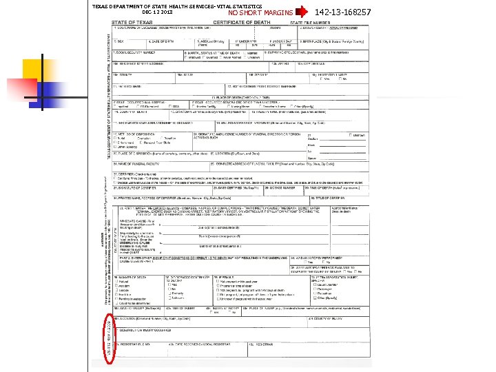TEXAS DEPARTMENT OF STATE HEALTH SERVICES- VITAL STATISTICS DEC 12 2013 NO SHORT MARGINS