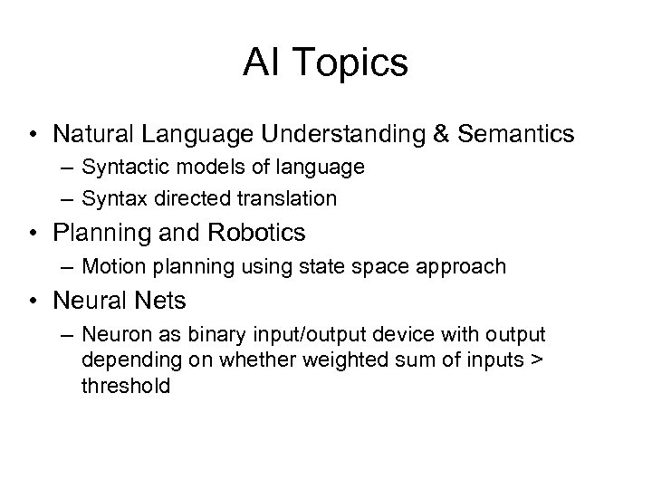 AI Topics • Natural Language Understanding & Semantics – Syntactic models of language –