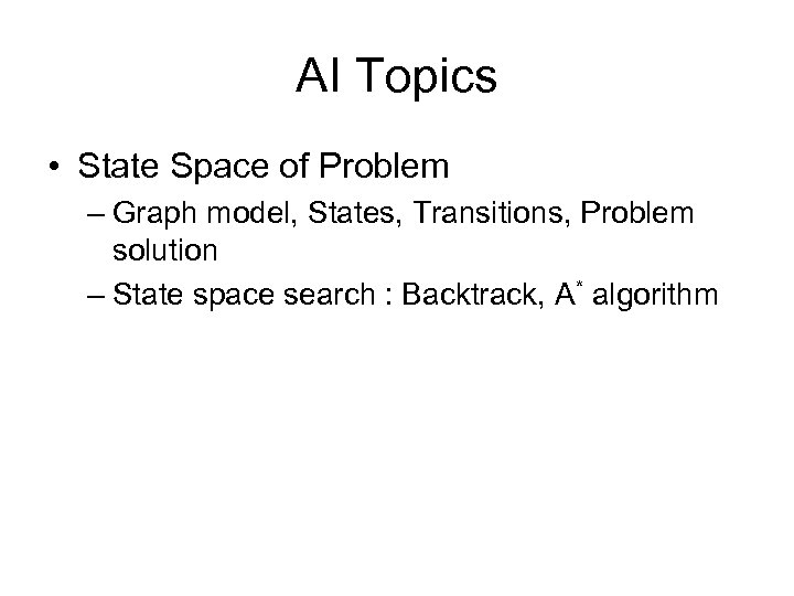 AI Topics • State Space of Problem – Graph model, States, Transitions, Problem solution