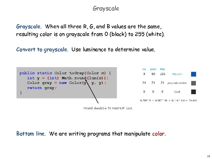 Grayscale. When all three R, G, and B values are the same, resulting color