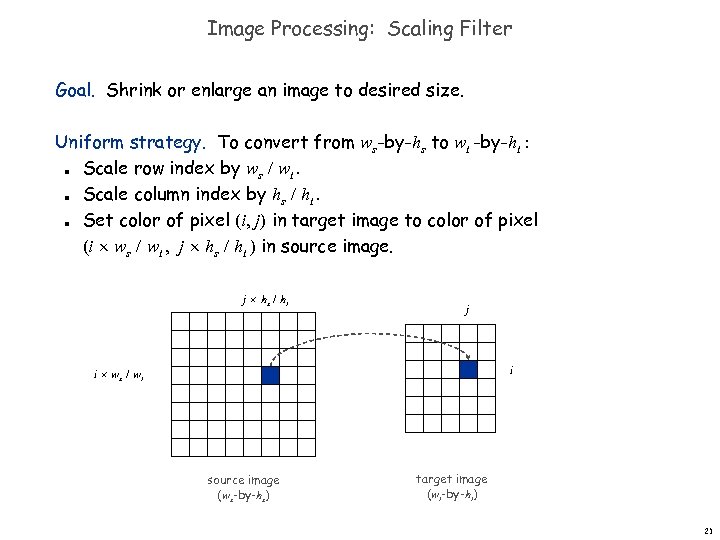 Image Processing: Scaling Filter Goal. Shrink or enlarge an image to desired size. Uniform