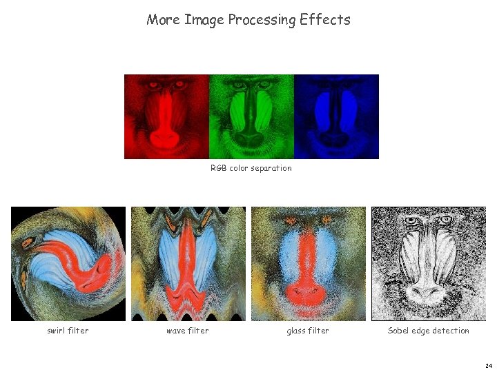 More Image Processing Effects RGB color separation swirl filter wave filter glass filter Sobel