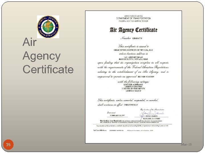 Air Agency Certificate 35 Mar-18 