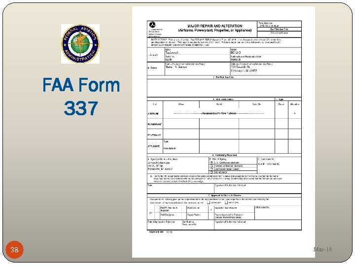 FAA Form 337 38 Mar-18 