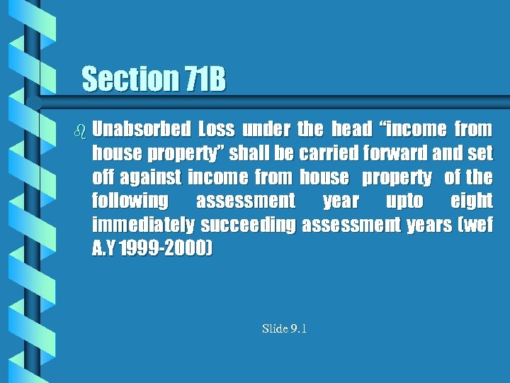 Section 71 B b Unabsorbed Loss under the head “income from house property” shall