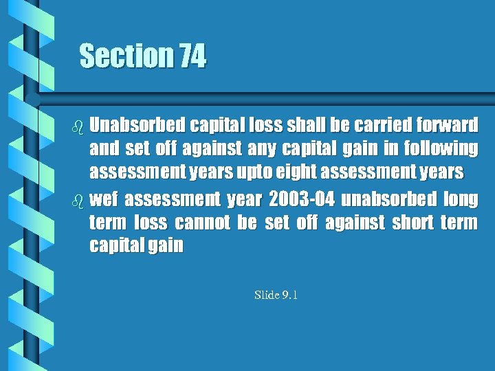 Section 74 b Unabsorbed capital loss shall be carried forward and set off against