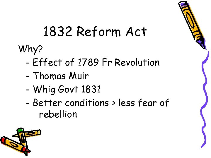 1832 Reform Act Why? - Effect of 1789 Fr Revolution - Thomas Muir -
