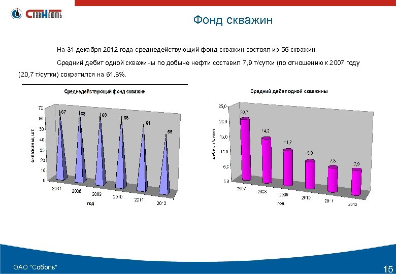 Фонд скважин На 31 декабря 2012 года среднедействующий фонд скважин состоял из 55 скважин.