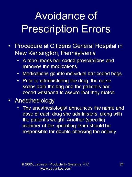 Avoidance of Prescription Errors • Procedure at Citizens General Hospital in New Kensington, Pennsylvania