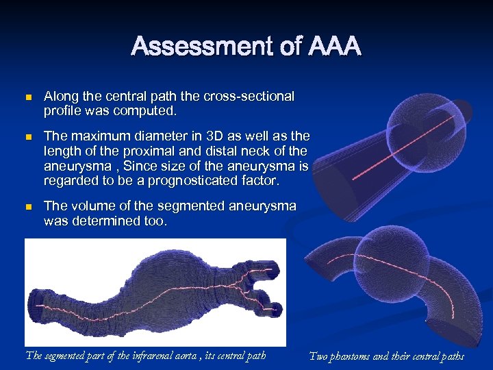Assessment of AAA n n n Along the central path the cross-sectional profile was