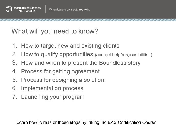 What will you need to know? 1. 2. 3. 4. 5. 6. 7. How