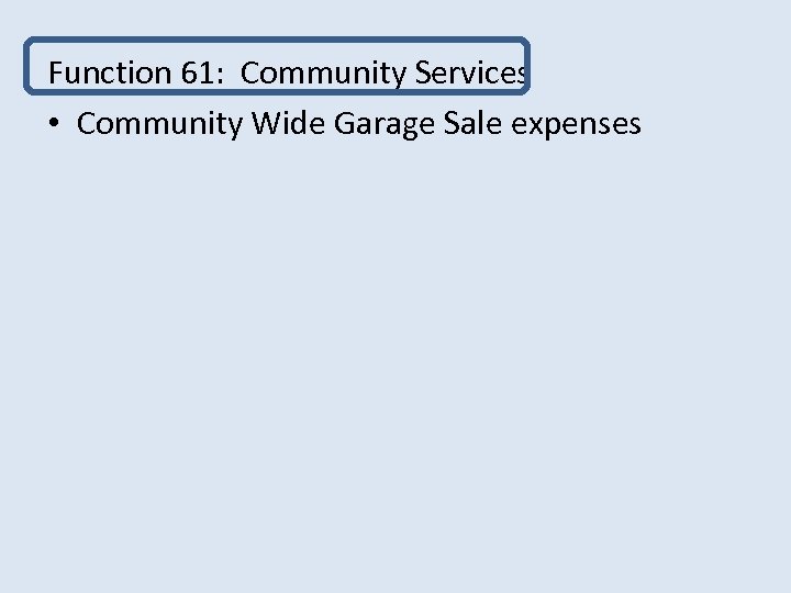 Function 61: Community Services • Community Wide Garage Sale expenses 
