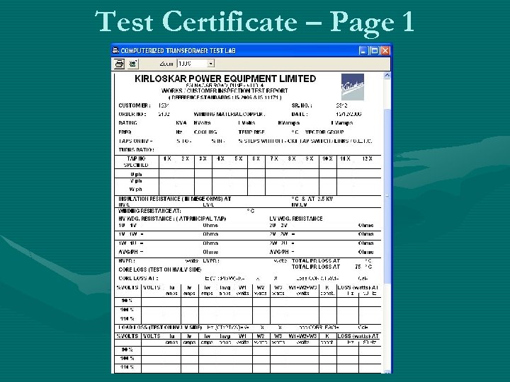 Test Certificate – Page 1 