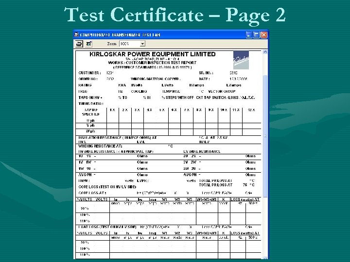 Test Certificate – Page 2 