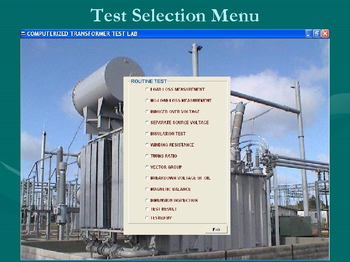 Test Selection Menu 