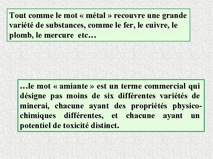 Tout comme le mot « métal » recouvre une grande variété de substances, comme