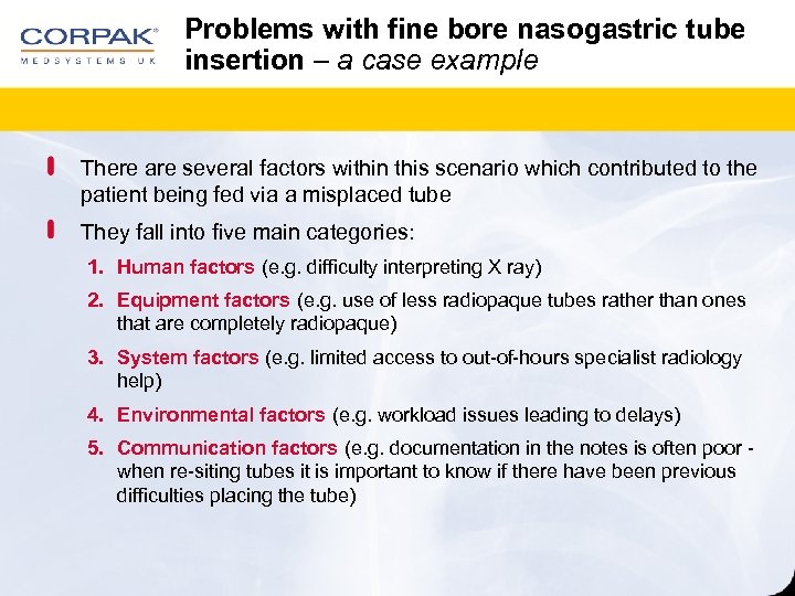 Problems with fine bore nasogastric tube insertion – a case example There are several