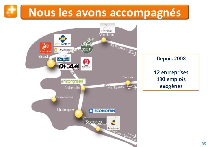 Nous les avons accompagnés Depuis 2008 12 entreprises 130 emplois exogènes 35 