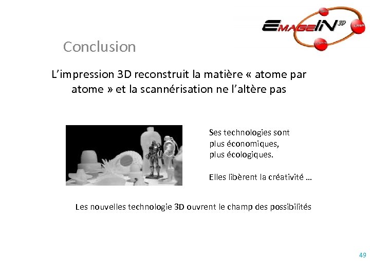 Conclusion L’impression 3 D reconstruit la matière « atome par atome » et la