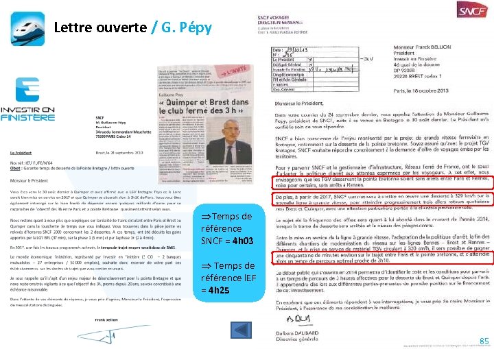 Lettre ouverte / G. Pépy ÞTemps de référence SNCF = 4 h 03 Þ