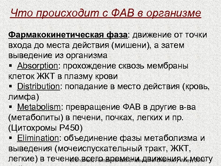 Что происходит с ФАВ в организме Фармакокинетическая фаза: движение от точки входа до места