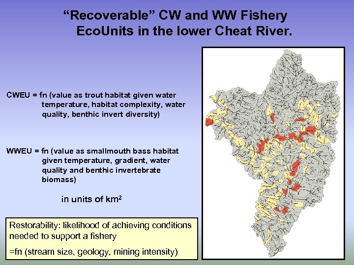 “Recoverable” CW and WW Fishery Eco. Units in the lower Cheat River. CWEU =