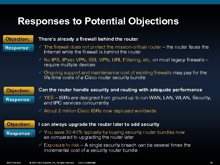 Responses to Potential Objections Objection: There’s already a firewall behind the router Response: ü