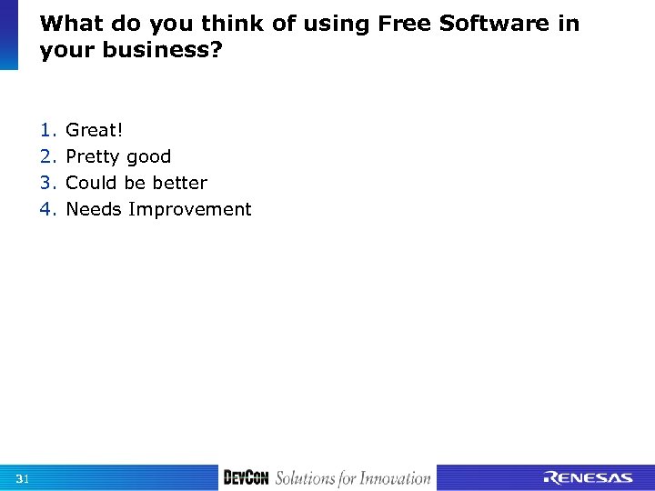 What do you think of using Free Software in your business? 1. 2. 3.