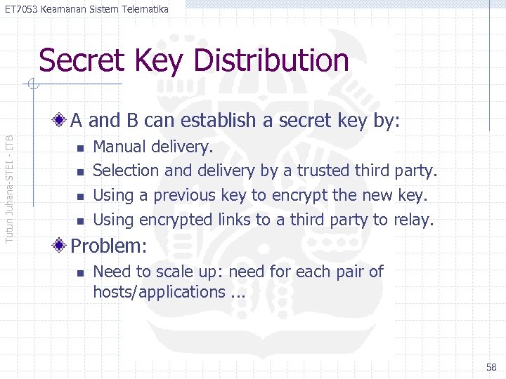 ET 7053 Keamanan Sistem Telematika Secret Key Distribution Tutun Juhana-STEI - ITB A and