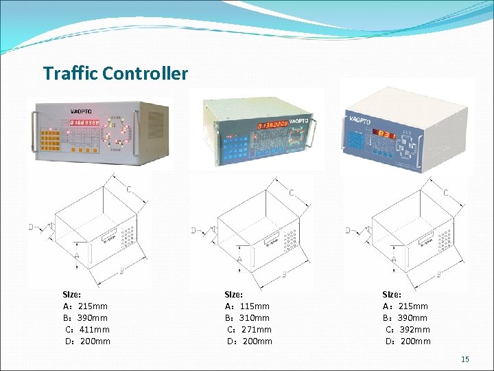 Traffic Controller Size: A： 215 mm B： 390 mm C： 411 mm D： 200