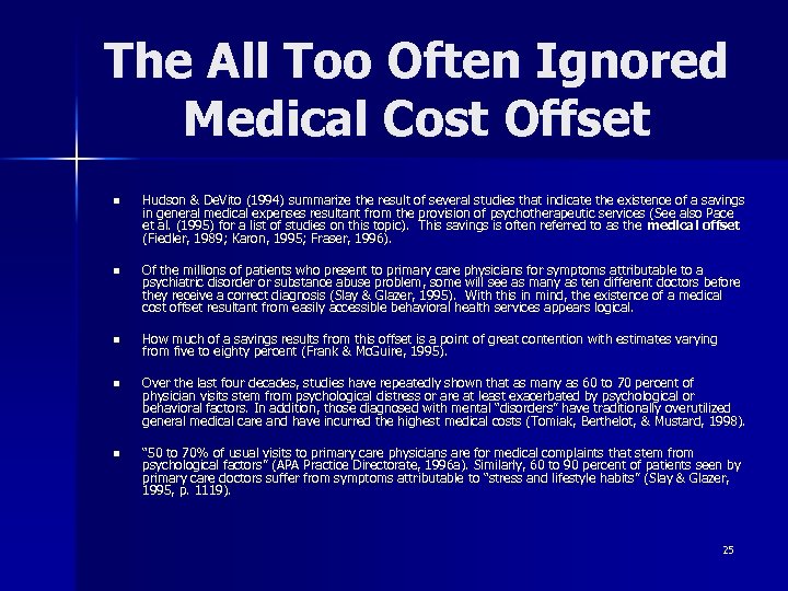The All Too Often Ignored Medical Cost Offset n Hudson & De. Vito (1994)