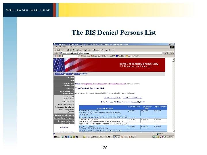 The BIS Denied Persons List 20 