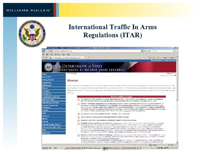 International Traffic In Arms Regulations (ITAR) 21 