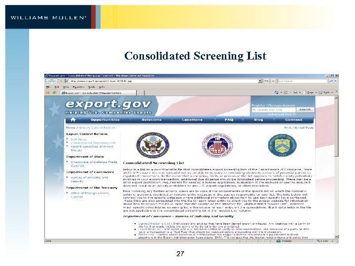 Consolidated Screening List 27 