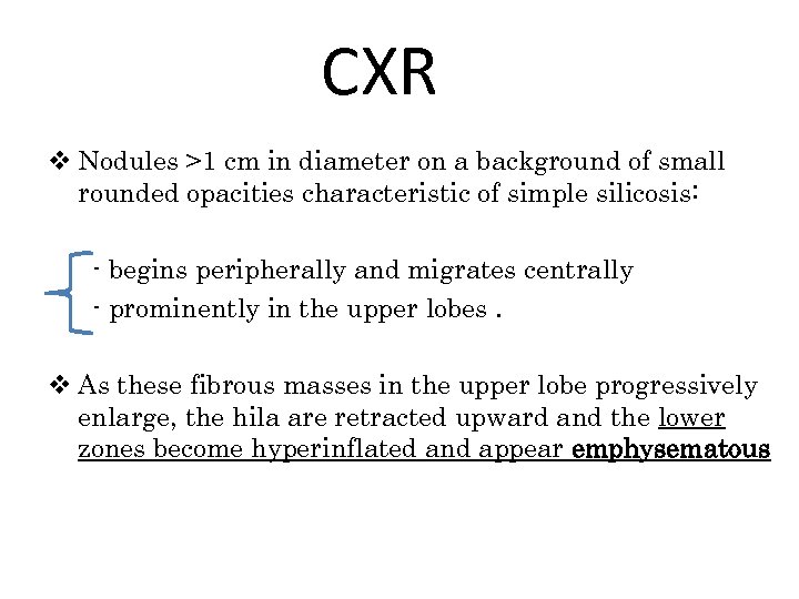 CXR v Nodules >1 cm in diameter on a background of small rounded opacities