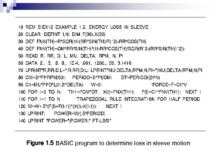 Figure 1. 5 BASIC program to determine loss in sleeve motion 