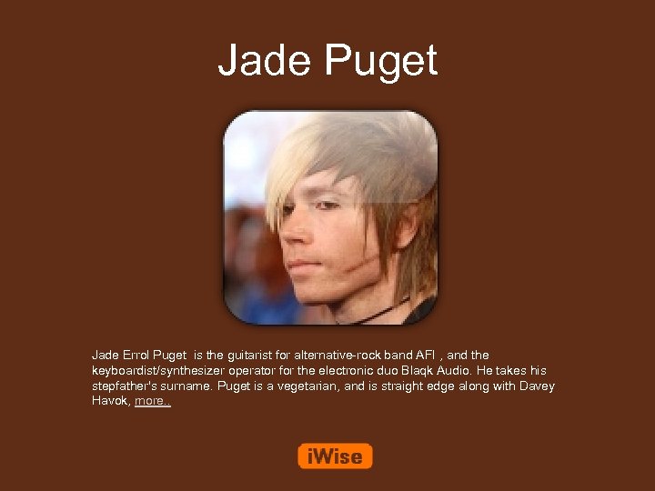 Jade Puget Jade Errol Puget is the guitarist for alternative-rock band AFI , and