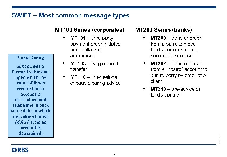 SWIFT – Most common message types MT 100 Series (corporates) • MT 101 –