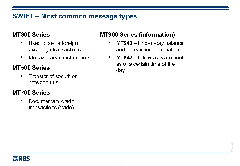 SWIFT – Most common message types MT 300 Series • Used to settle foreign