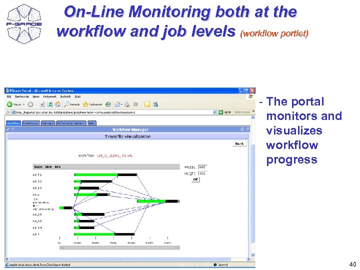 On-Line Monitoring both at the workflow and job levels (workflow portlet) - The portal