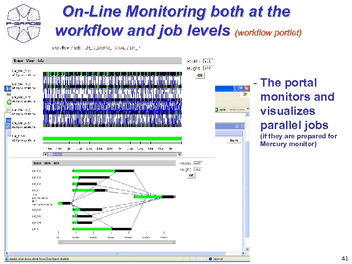 On-Line Monitoring both at the workflow and job levels (workflow portlet) - The portal