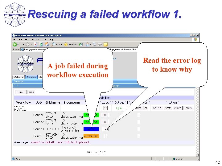 Rescuing a failed workflow 1. A job failed during workflow execution Read the error