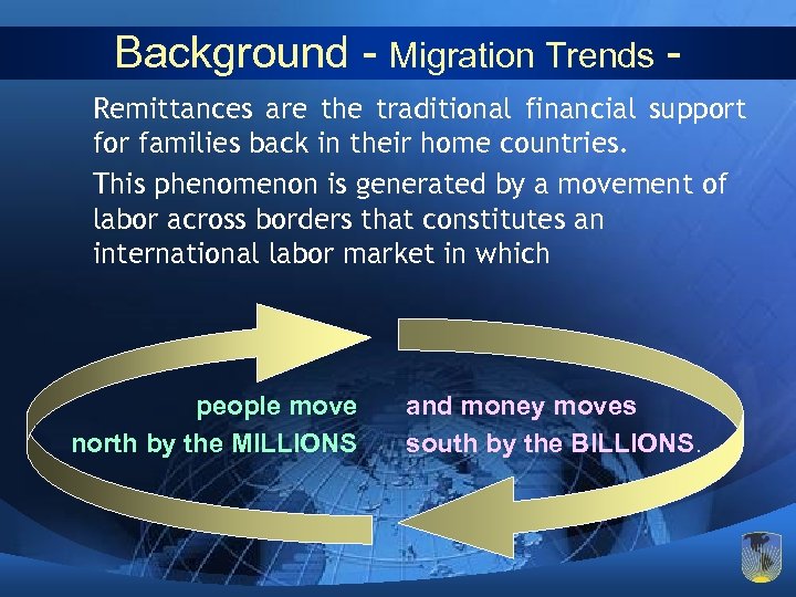 Background - Migration Trends Remittances are the traditional financial support for families back in