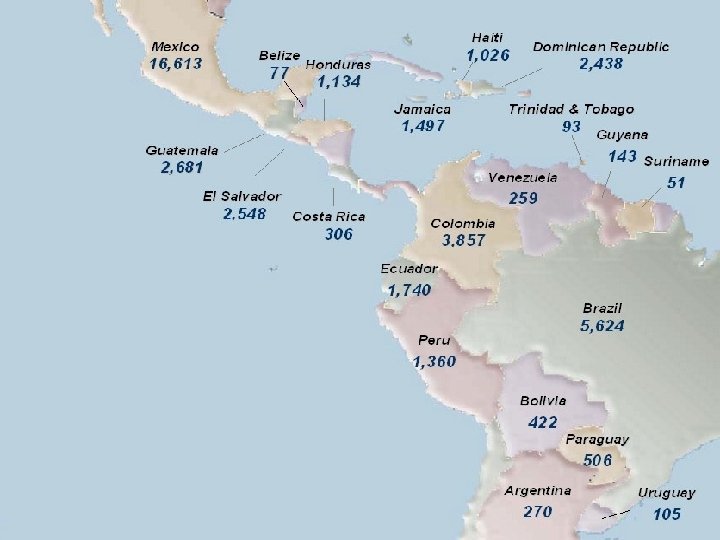 Mexico Belize 13, 266 73 Honduras Cuba 862 1, 194 Dominican Republic Jamaica Guatemala