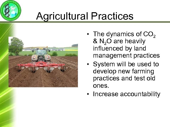 Agricultural Practices • The dynamics of CO 2 & N 2 O are heavily