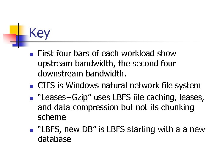 Key n n First four bars of each workload show upstream bandwidth, the second