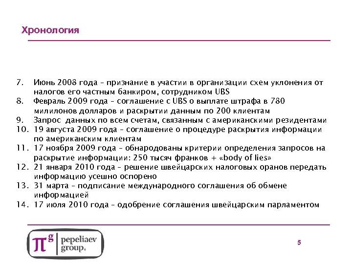 4 Хронология 7. 8. 9. 10. 11. 12. 13. 14. Июнь 2008 года –