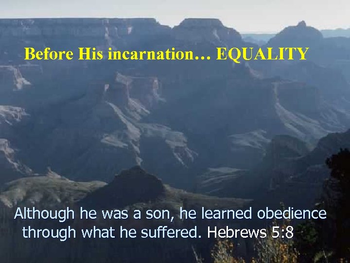 Before His incarnation… EQUALITY Although he was a son, he learned obedience through what
