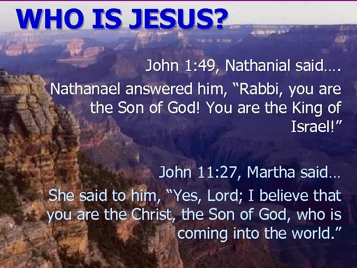 WHO IS JESUS? John 1: 49, Nathanial said…. Nathanael answered him, “Rabbi, you are
